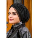 Aişe tesettür Siyah Tül Büzgülü Dolama Bone
