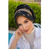 Aişe tesettür Siyah Vizon Bantlı Şapka Bone