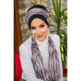 Aişe tesettür Siyah Zebra Desen Fularlı Bone