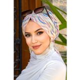 Aişe tesettür Soft Renkler Geometrik Desen Tül Tokalı Bone
