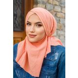Aişe tesettür Somon Bürümcük Çapraz Bantlı Medium Size Hijab - Hazır Şal