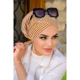 Aişe tesettür Taba Çizgili Çapraz Bone