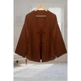 Aişe tesettür Taba Önü Bağlamalı Kimono Tunik / Likralı Ütü İstemez Kumaş