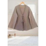 Aişe tesettür Taş Rengi Önü Bağlamalı Kimono Tunik / Likralı Ütü İstemez Kumaş