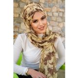 Aişe tesettür Uçuk Sarı Kahve Çiçek Desen Hazır Şal