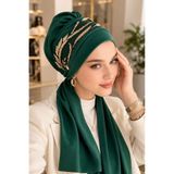 Aişe tesettür Zümrüt Simli Motifli Atkılı Abiye Bone