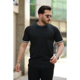 Aisha Elbise Erkek Bisiklet Yaka Çizgi Desenli Ribanalı Kısa Kollu Tshirt - 2XL - Siyah