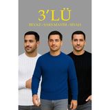 Aisha Elbise Erkek Fitilli Triko Bisiklet Yaka Kalın Kazak 3lü Set Beyaz-Saks Mavisi-Siyah - Çok Renkli - 2XL