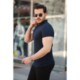 Aisha Elbise Erkek Hakim Yaka Dokuma Pamuklu Kumaş Kısa Kollu T-Shirt - Lacivert