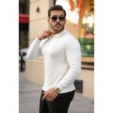 Aisha Elbise Erkek Pirinç Desenli Uzun Kollu Yakalı Triko - Beyaz - 2XL