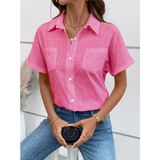 Aisha Elbise Kadın Kısa Kollu Yakalı Önden Düğmeli Gömlek - 2XL - 3XL - Pembe