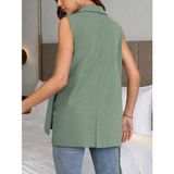 Aisha Elbise Kadın Kolsuz Yakalı Önden Düğmeli Belden Kuşaklı Atlas Ceket - L - XL - Yeşil