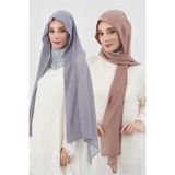 Aisha's Design 2'li Set Tesettür Boneli Pratik Şifon Şal,Gri - Koyu Vizon,PS-46SET
