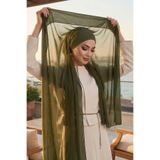 Aisha's Design Arkadan Bağlanan Penye İç Boneli Pratik Şifon Şal,Haki Yeşil,PS-51