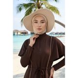 Aisha's Design Çıkarılabilir Arkası Fiyonklu Ninja Bone ve Şapkalı Tesettür (Deniz,Havuz) Yüzücü Bonesi,S-5SN,Bej