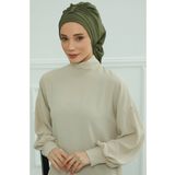 Aisha's Design HT-90 Haki Yeşili Aerobin Kumaş Hazır Türban