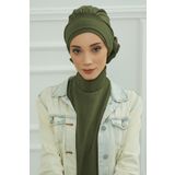 Aisha's Design HT-92 Haki Yeşili Aerobin Kumaş Hazır Türban