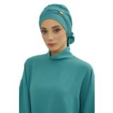 Aisha's Design HT-95 Mint Yeşili Aerobin Aksesuarlı Kumaş Hazır Türban