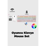 AJ179 Nl 3 Modlu Gamer Mouse + Leaven K550 Blue Switch Mekanik Klavye Gamer Seti - Beyaz