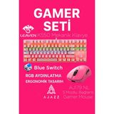 AJ179 Nl 3 Modlu Gamer Mouse + Leaven K550 Blue Switch Mekanik Klavye Gamer Seti - Pembe