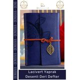 #Ajanda Nostaljik Antik Tasarım Prestijli Hediye Günlük Lacivert Yaprak Desenli Deri Defter