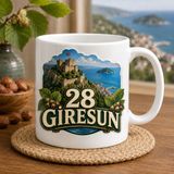 Ajans 313 28 Giresun Temalı Baskılı Kupa Bardak – Kale, Deniz ve Fındık Tasarımı - 1 Adet - Beyaz