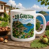 Ajans 313 28 Giresun Temalı Baskılı Kupa Bardak – Sahil, Kale, Ada ve Fındık Tasarımı - 1 Adet - Beyaz