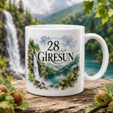 Ajans 313 28 Giresun Temalı Baskılı Kupa Bardak – Şelale, Orman ve Fındık Tasarımı - 1 Adet - Beyaz