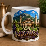 Ajans 313 45 Manisa Şehzadeler Şehri Sultan Camii ve Üzüm Temalı Baskılı Kupa Bardak - 1 Adet - Beyaz