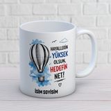 Ajans 313 AJANS313 Isme Özel Balon Illüstrasyonlu Motivasyon Kupası - "hayallerin Yüksek Olsun Hedefin Net" Baskılı Kişiye Özel Kupa Bardak - 1 Adet - Beyaz