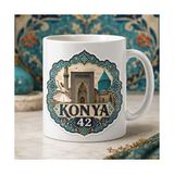 Ajans 313 AJANS313 Konya Mevlana ve Selçuklu Çini Desenli Kupa Bardak - Memleket Seri 42 Konya Hediyelik Kahve Kupası - 1 Adet - Beyaz