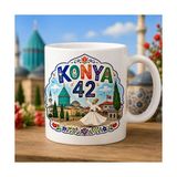 Ajans 313 AJANS313 Konya Renkli Illüstrasyon Şehir Tasarımı Kupa Bardak - Memleket Seri 42 Konya Hediyelik Kahve Kupası - 1 Adet - Beyaz