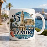 Ajans 313 Izmir Temalı 35 Plaka Ege'nin Incisi Saat Kulesi Tasarımlı Seramik Kupa Bardak - 1 Adet - Beyaz