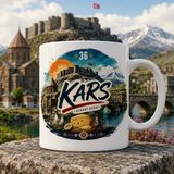 Ajans 313 Kars Temalı 36 Plaka Serhat Şehri Gravyer ve Kaz Figürlü Baskılı Seramik Kupa Bardak - 1 Adet - Beyaz