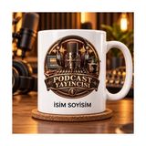 Ajans 313 Podcast Yayıncısı Kupa Bardak Mikrofon ve Ses Dalgası Desenli - 1 Adet - Beyaz