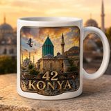 AJANS313 Konya Gün Batımı ve Mevlana Türbesi Tasarımlı Kupa Bardak - Memleket Seri 42 Konya Fotoğraf Görselli Kupa - 1 Adet - Beyaz