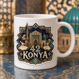AJANS313 Konya Otantik Çini ve Tezhip Motifli Kupa Bardak - Memleket Seri 42 Konya Semazenli Kahve Kupası - 1 Adet - Beyaz