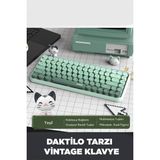 Ajazz 308I Çok Renkli Daktilo Tarzı Vintage Kablosuz Klavye Bluetooth Bağlantılı Yuvarlak Tuşlar - Yeşil
