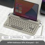Ajazz Af-84 Daktilo Tarzı Kablosuz Klavye-Sessiz Tuş Yapısı-Çift Modlu Bağlantı- Ios/androıd Uyumlu - Açık Gri