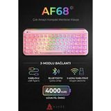 Ajazz AF68 Kablosuz (3 Modlu) Rgb Membran Klavye- Çift Katmanlı Tuş KAPAĞI-4.000 Mah Batarya - Pembe