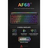 Ajazz AF68 Kablosuz (3 Modlu) Rgb Membran Klavye- Çift Katmanlı Tuş KAPAĞI-4.000 Mah Batarya - Siyah