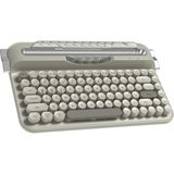 Ajazz AF84 Kablosuz Bluetooth & 2.4g Çift Modlu Retro Daktilo Tasarımlı Klavye – Yuvarlak Tuşlu, Tablet & Telefon Standlı, Ergonomik, Taşınabilir, Pille Çalışan, Sessiz ve Konforlu Gri