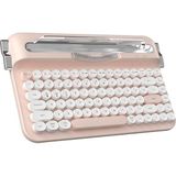 Ajazz AF84 Kablosuz Bluetooth & 2.4g Çift Modlu Retro Daktilo Tasarımlı Klavye – Yuvarlak Tuşlu, Tablet & Telefon Standlı, Ergonomik, Taşınabilir, Pille Çalışan, Sessiz ve Konforlu Pembe