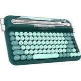 Ajazz AF84 Kablosuz Bluetooth & 2.4g Çift Modlu Retro Daktilo Tasarımlı Klavye – Yuvarlak Tuşlu, Tablet & Telefon Standlı, Ergonomik, Taşınabilir, Pille Çalışan, Sessiz ve Konforlu Siyah - Yeşil