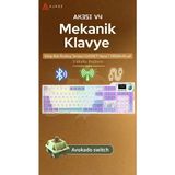 Ajazz AK35IV4 Tam Boy Mekanik Oyuncu Klavyesi-Tft EKRAN-10.000 Mah Batarya-Özel Temalı Tasarım - Mor - Beyaz
