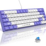 AJAZZ AK680 65% Kablolu Hotswap Mekanik Oyun Klavyesi,68 Tuşlu Taşınabilir Anti-Ghosting Klavye,Gökkuşağı Arkadan Aydınlatmalı Programlanabilir,Ergonomik,Kahverengi Mor Beyaz, Anahtar-Mavi