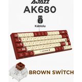 Ajazz AK680 Kablolu %65 Boy Mekanik Oyuncu Klavyesi-Rainbow Aydınlatma Hot-Swap - Brown Switch - Kırmızı