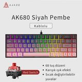 Ajazz AK680 Kablolu %65 Boy Mekanik Oyuncu Klavyesi-Rainbow Aydınlatma Hot-Swap - Red Switch - Pembe