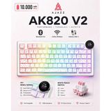 Ajazz AK820 V2 Ekranlı, Kablosuz Mekanik Oyun KLAVYESI-10.000 Mah Batarya - Desenli Beyaz