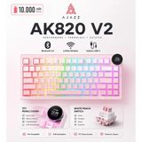 Ajazz AK820 V2 Ekranlı, Kablosuz Mekanik Oyun KLAVYESI-10.000 Mah Batarya - Pembe